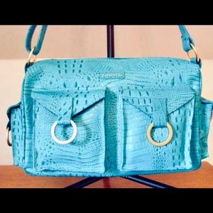 Poesis croc embossed leather handbag